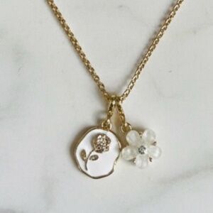 Gold Plated Stainless Steel Necklace w/ White Floral Charms